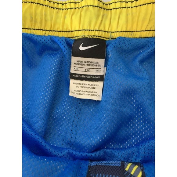 Vintage 90s Nike Swoosh All Over Print Swim‎ Trunk Shorts Size XXL Blue Yellow - Picture 2 of 5